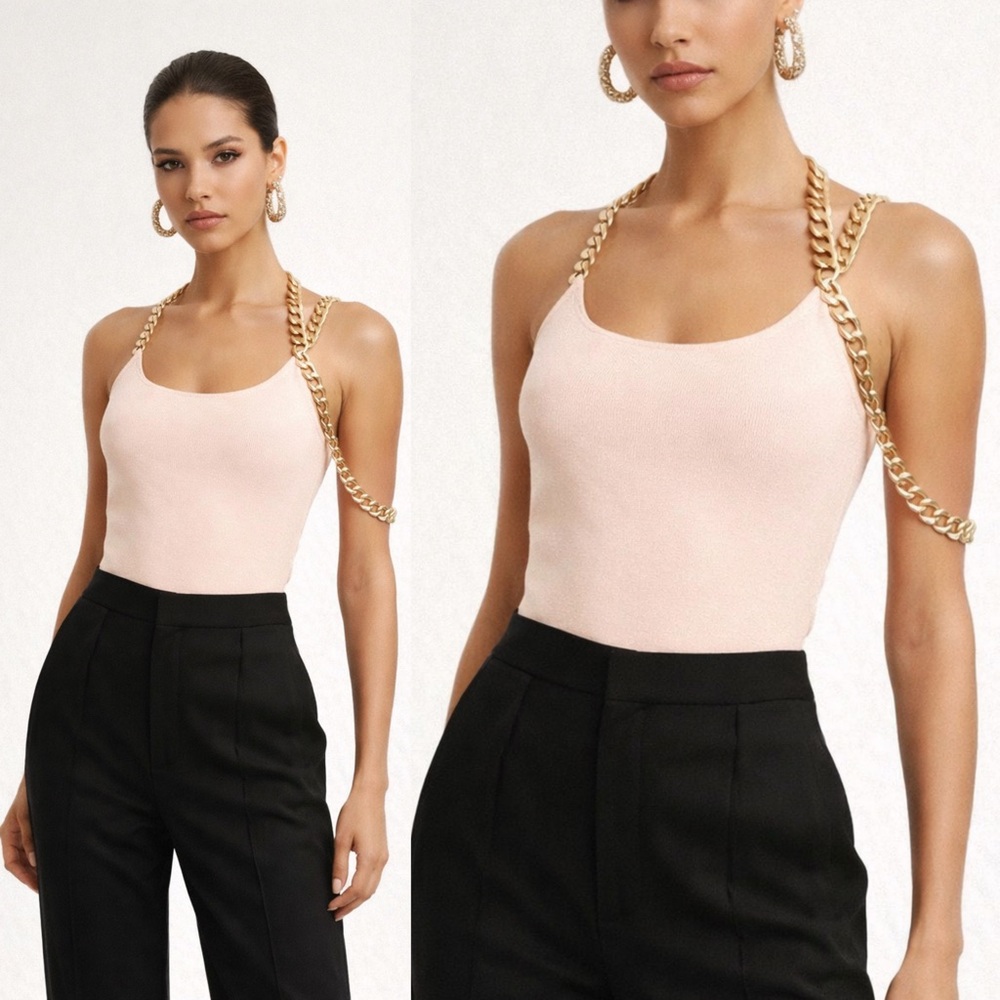 THE SEI NWT Asymmetric Chain Knit Top In Pearl Size Medium